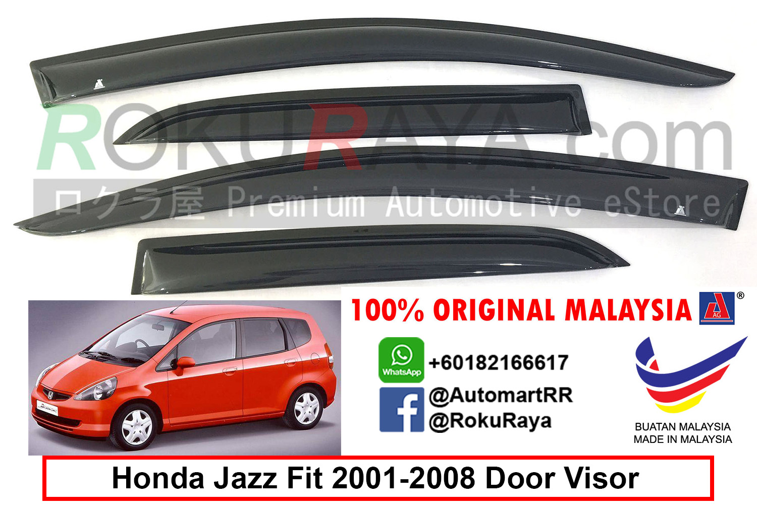 Honda Jazz ( 1st Gen ) 20012008 AG Door Visor Air Press Wind Deflector (Small 7cm Width)